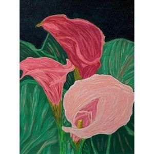 Pink Calla Lillies Painting, Floral Art, Original